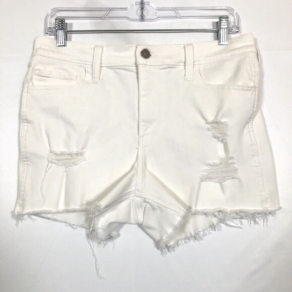 Hollister Womens Cut Off Jean Shorts Size 11 Waist 31 White Denim Distressed - Picture 1 of 10